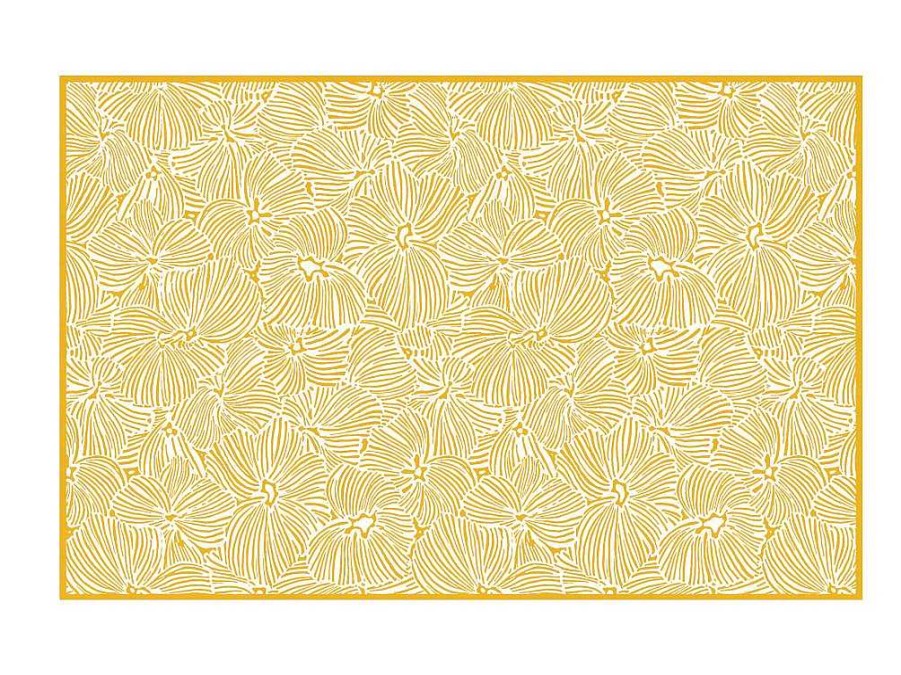 Tapete De Vinil | OZAIA Tapete Em Vinil Com Motivos Florais 120X180 Cm Amarelo E Branco - Capucina