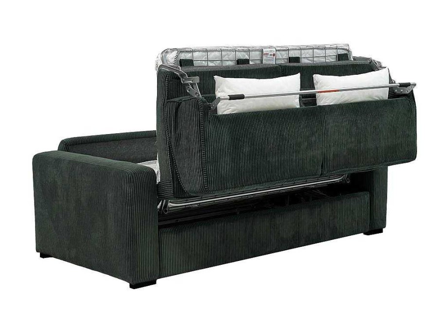 Sofa Cama De Abertura Rapida | Vente-unique Sofa De 4 Lugares Convertivel Abertura Rapida Veludo Canelado Verde, Cama De Ripas Largas, Colchao De 18 Cm - Mondovi