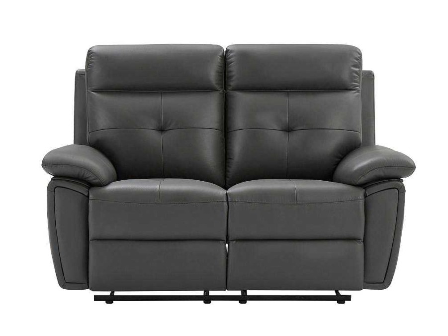 Sofa De Relaxamento Manual | Vente-unique Sofa De 2 Lugares Articulado Em Pele Cinzento - Vineta