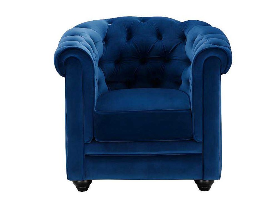 Poltrona Em Tecido | Vente-unique Cadeirao Chesterfield - Veludo Azul Real