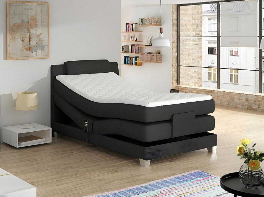 Cama Articulada | Palacio Conjunto Boxspring Cabeceira De Cama + Sommier De Relaxamento Eletrico + Colchao + Sobrecolchao Castel Da Palacio - 100X200 Cm -Tecido Antracite