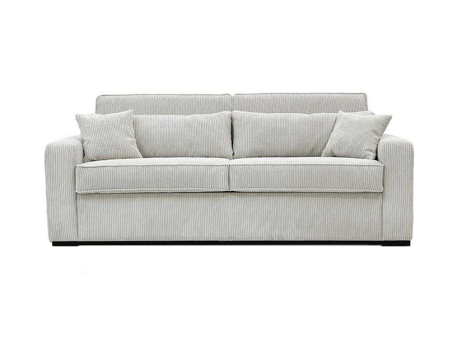 Sofa Cama De Abertura Rapida | Vente-unique Sofa De 4 Lugares Convertivel Abertura Rapida Veludo Cabelado Bege, Cama De Ripas Largas 160 Cm, Colchao De 14 Cm - Mondovi