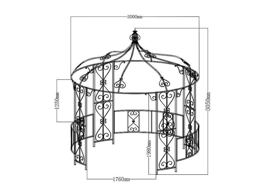 Pergola, Coreto, Quiosque | EXPERTLAND Gazebo De Jardim Tilcara Em Metal Feitio Ferro Forjado D300 X A290 Cm