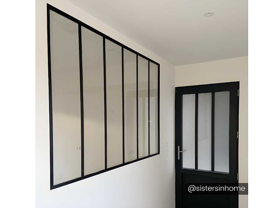 Divisoria De Ambiente | Vente-unique Divisoria De Vidro Bayview Em Aluminio Termolacado Preto - 180X130 Cm