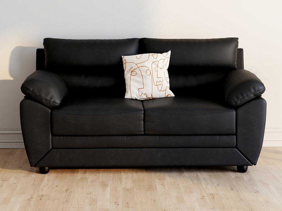 Sofa Em Pele Sintetica | Vente-unique Sofa De 2 Lugares Em Pele Sintetica Preto - Manoa