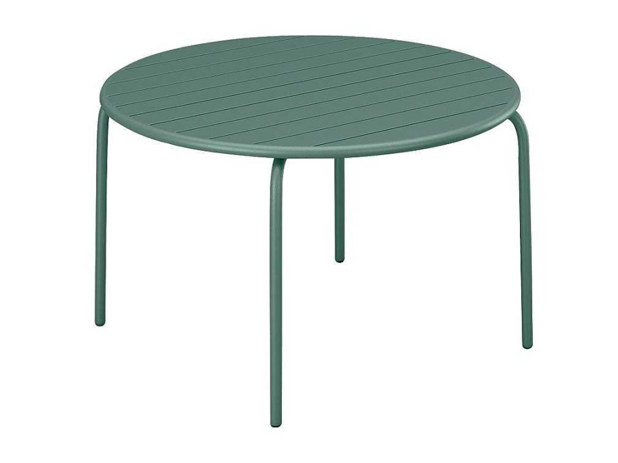 Conjunto Mesa E Cadeiras De Jardim | MYLIA Conjunto De Jantar De Jardim Metal, Uma Mesa Redonda D.130 Cm E 6 Cadeiras Empilhaveis Verde Amendoa - Mirmande De Mylia