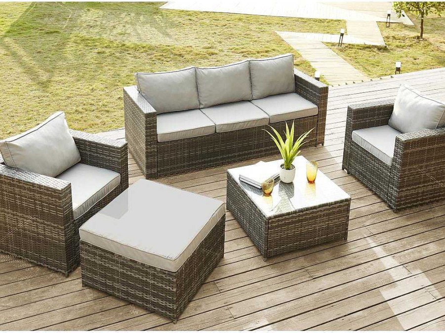 Conjunto Relax De Jardim | MYLIA Pufe De Jardim Em Resina Entrancada Cinzento - Anori