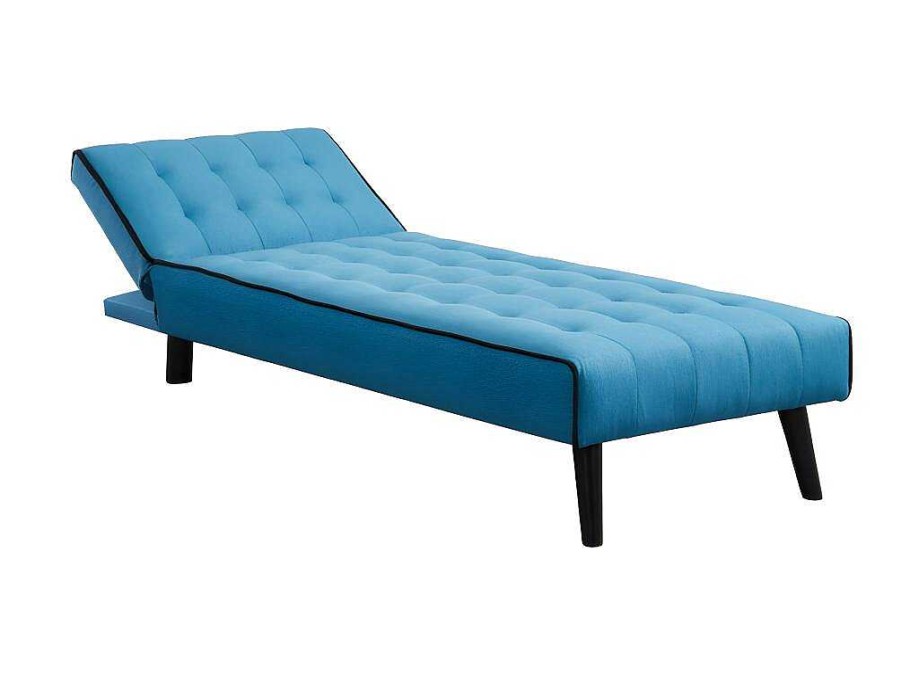 Chaise Longue | Vente-unique Chaise Longue Cama Em Tecido Azul E Contornos Pretos - Bayou