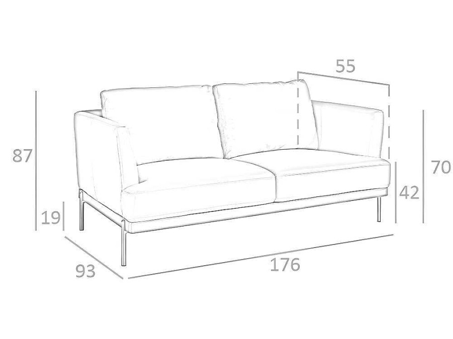 Sofa De 2 Lugares | Angel Cerda Sofa De 2 Lugares Em Couro Com Pernas De Aco 6170