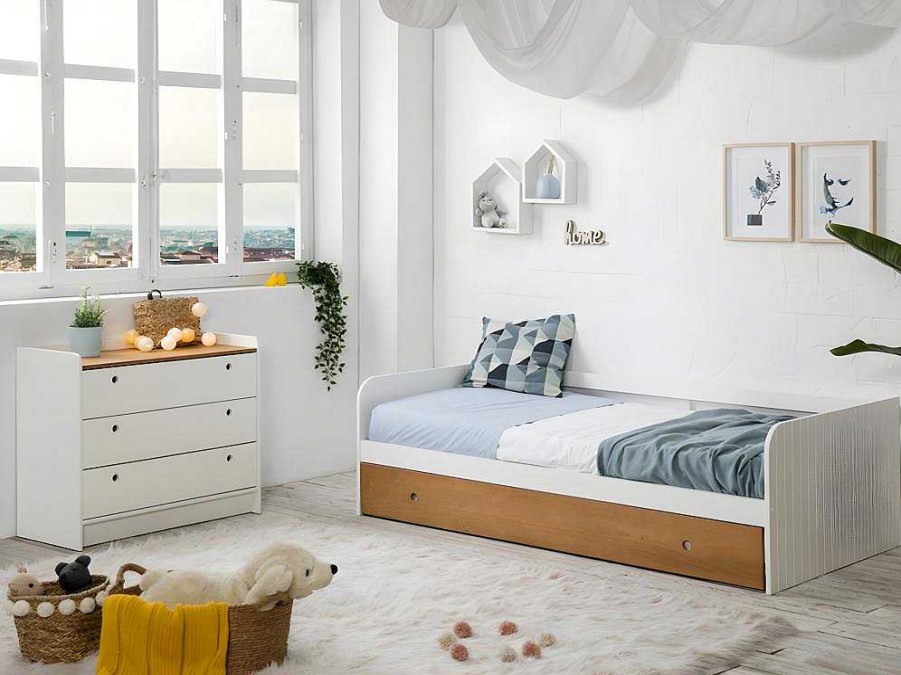 Cama De Crianca | Vente-unique Cama Dupla Banco 2X90X190 Cm Mdf Branco E Cerejeira - Juliette