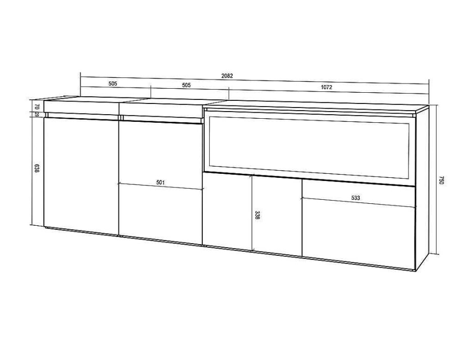 Aparador | Skraut Home Aparador Sala De Jantar, 210, 4 Portas, Lareira Electrica Xxl, Cimento