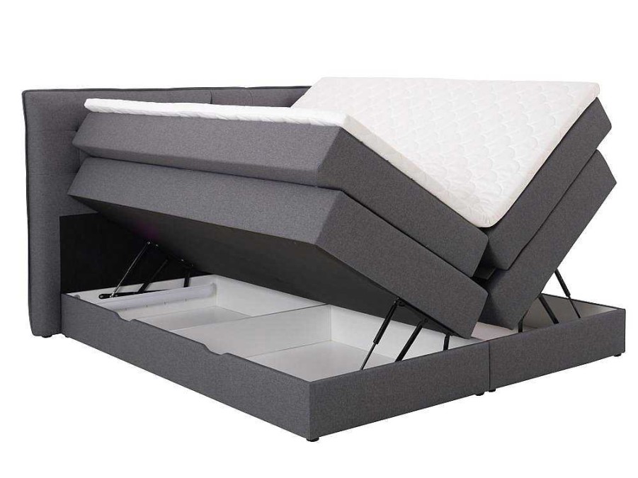 Cama Boxspring, Cama Continental | Palacio Conjunto Boxspring Cabeceira De Cama + Sommiers Com Arrumacao + Colchao + Sobrecolchao, 160 X 200 Cm, Tecido Antracite - Perama Da Palacio