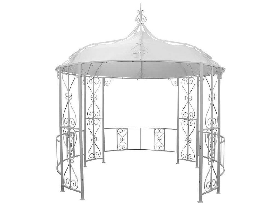 Pergola, Coreto, Quiosque | EXPERTLAND Gazebo De Jardim Em Metal Estilo Ferro Forjado D300 X A290 Cm Branco - Tilcara