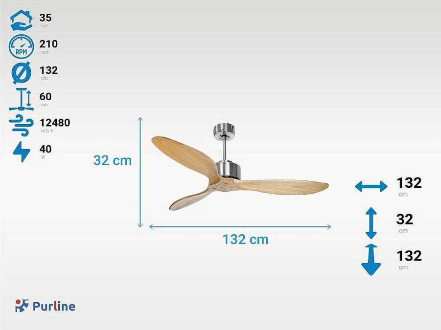 Ventilador | Purline Ventilador De Tecto O132 Cm Com Wifi Reversivel Hypersilence