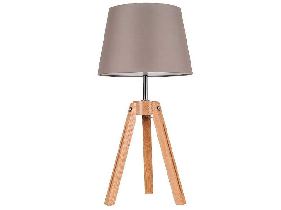 Candeeiro De Mesa | EPIKASA Lampada De Mesa Tripod, Carvalho, Cinzento, Castanho, 30X30X55,5 Cm, Epikasa