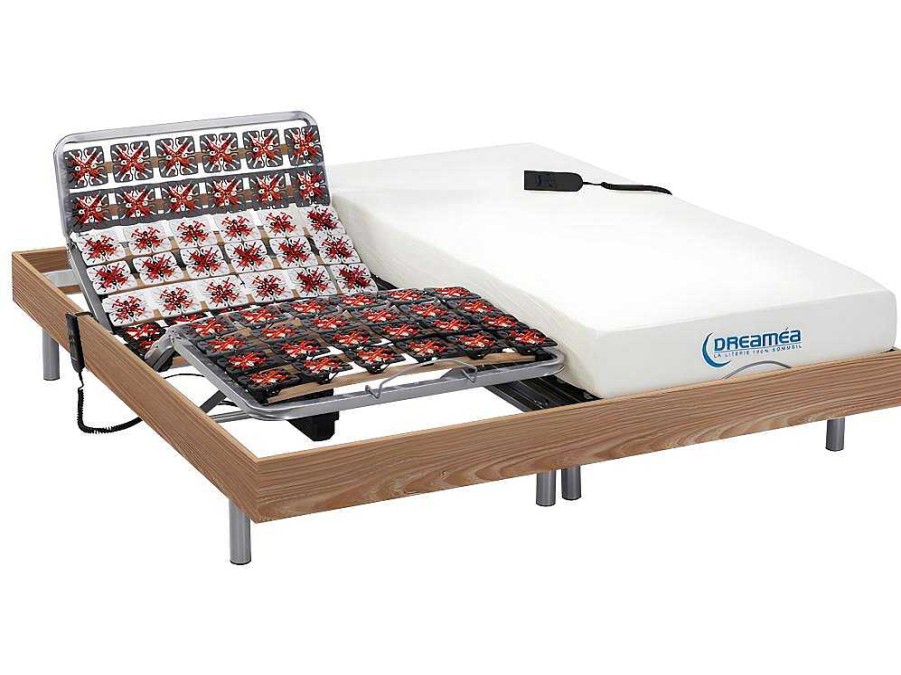 Cama Articulada | DREAMEA Conjunto Relaxamento Com Estacas Com Memoria De Forma Hesiode Iii De Dreamea - Motores Okin - Carvalho - 2X90X200 Cm