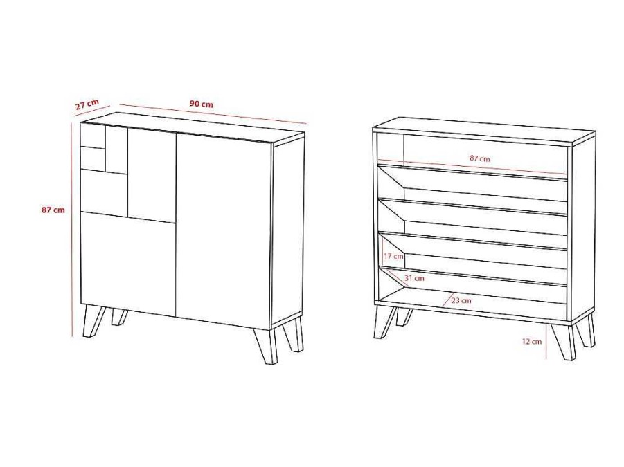 Sapateira | Herdasa Sapateiro/Movel Organizacao - H87Cm X L90Cm X P27Cm Nogueira Clara Pernas Preto - Bergen