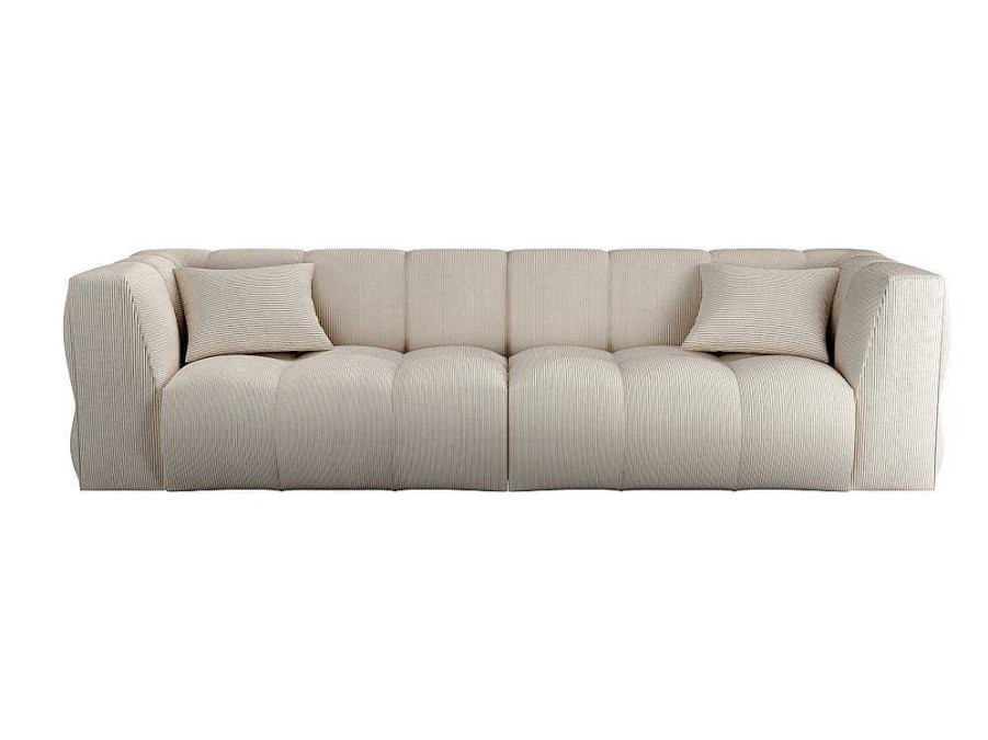 Sofa | Maison Céphy Sofa De 4 Lugares Veludo Canelado Bege - Naemia De Maison Cephy