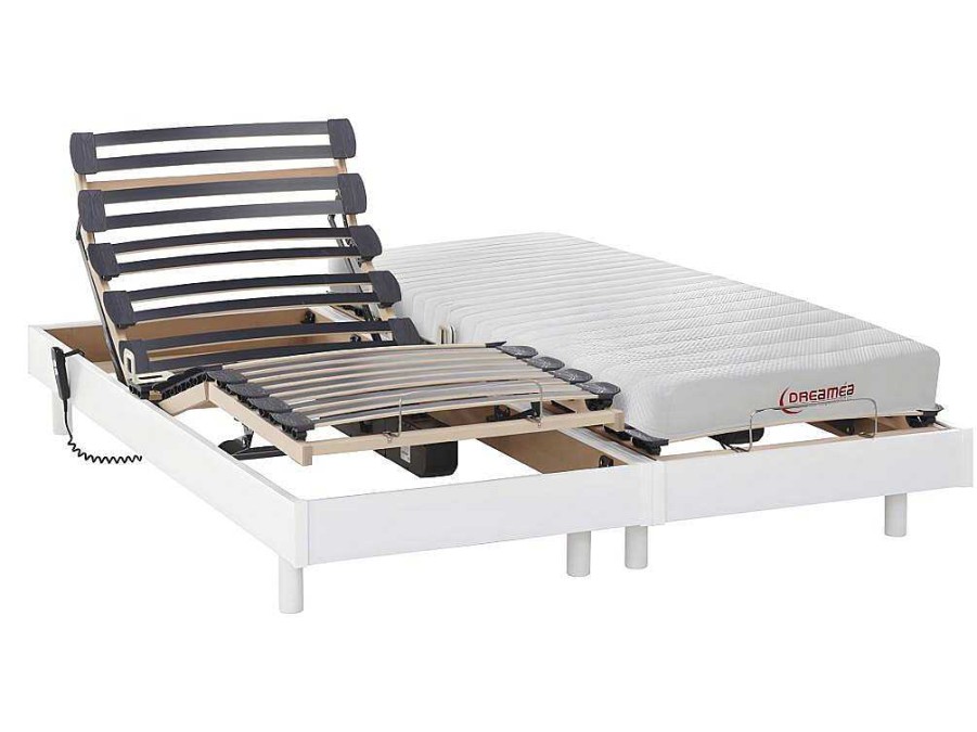 Cama Articulada | DREAMEA Cama Eletrica Articulada Colchao Acolhimento Latex - Branco - 2 X 80 X 200 Cm - Tyndare Da Dreamea