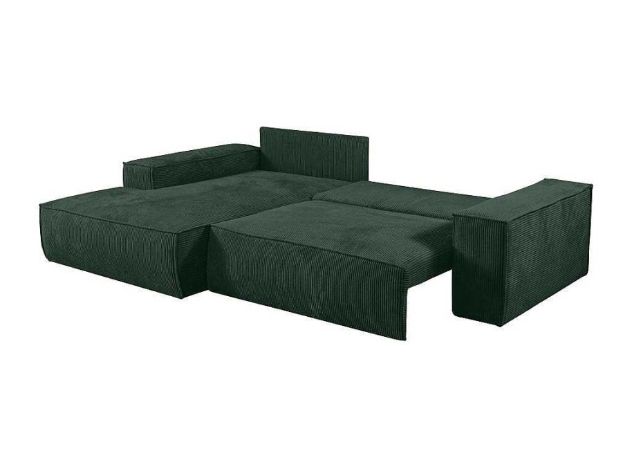 Promocoes Sofas & Poltronas | Vente-unique Sofa De Canto Convertivel Em Veludo Canelado Verde Abeto Amelia Da Pascal Morabito Canto Esquerdo