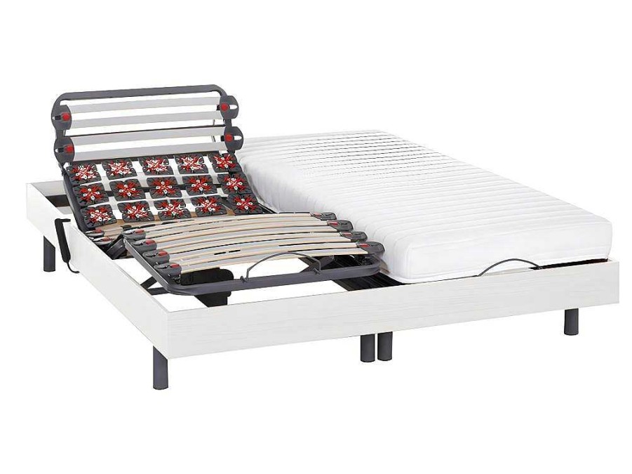 Cama Articulada | DREAMEA Conjunto Relaxamento Com Ripas E Estacas - Latex Pandora Ii De Dreamea - Motores Okin - Branco - 2X90X200 Cm