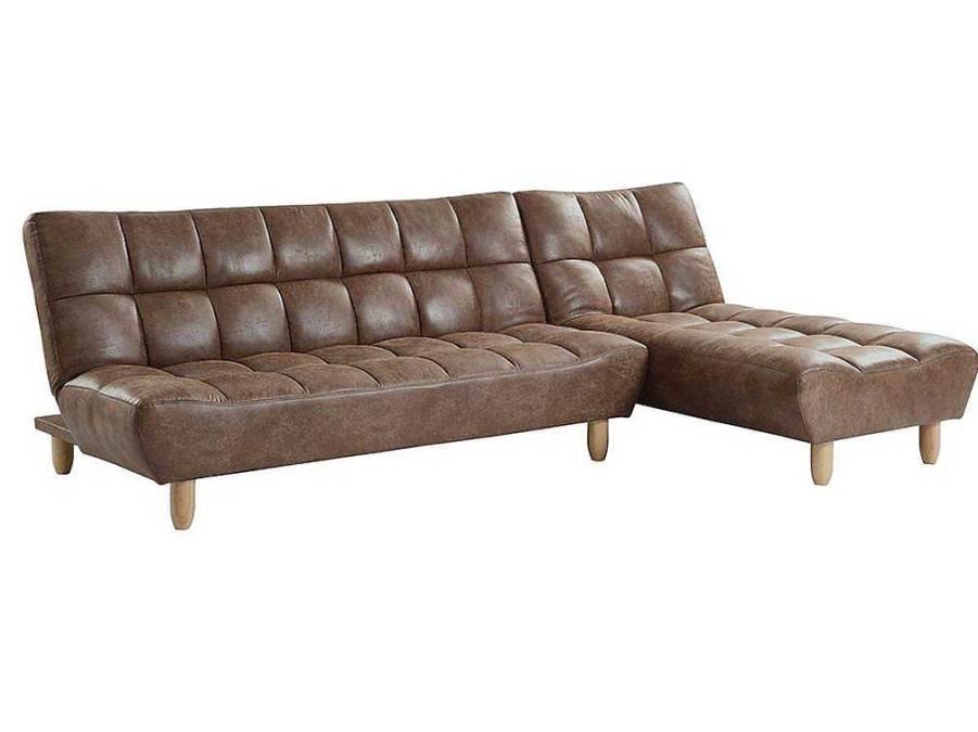 Sofa Cama Clic-Clac E Dobravel | Vente-unique Sofa Cama Modular Em Microfibra Efeito Envelhecido Castanho Vintage - Esteban