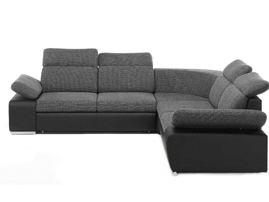 Sofa Em Pele Sintetica | Vente-unique Sofa De Canto Modular Com Arrumacao Em Tecido E Pele Sintetica Bicolor Cinzento Escuro E Preto - Rabelais