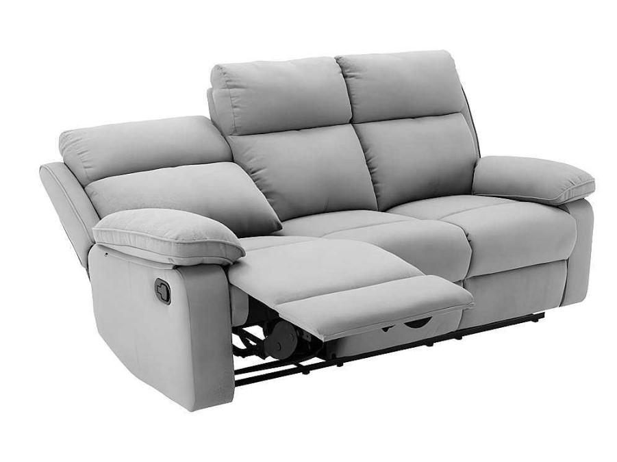 Sofa De Relaxamento Manual | Vente-unique Sofa De 3 Lugares Articulado Em Tecido Cor Cinza-Claro - Lana