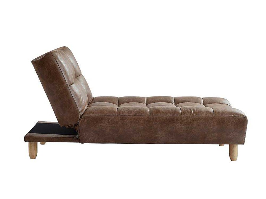 Chaise Longue | Vente-unique Chaise Longue Clic Clac Em Microfibra De Efeito Envelhecido Castanho Vintage - Esteban