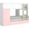 Beliche | Vente-unique Beliche Com Gaveta Cama Dupla E Com Espacos De Arrumacao 3X90X190 Cm Cor Branco, Natural E Rosa + Colchoes - Anthony