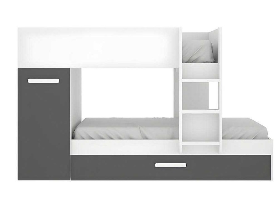 Beliche | Vente-unique Beliche Com Gaveta Cama Dupla E Com Espacos De Arrumacao 3X90X190 Cm Cor Antracite E Branco - Anthony