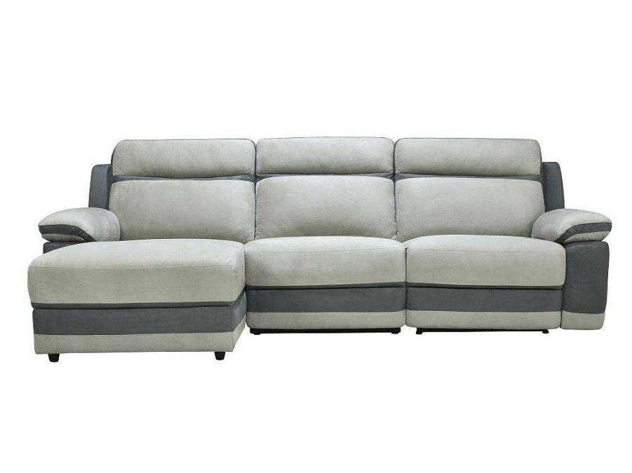 Sofa De Relaxamento Manual | Vente-unique Sofa De Canto Esquerdo Articulado Microfinra Cinzento-Claro E Faixas Antracite - Talca