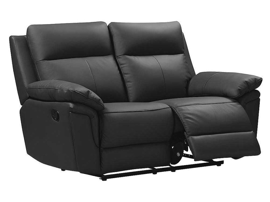 Sofa De Relaxamento Manual | Vente-unique Sofa De 2 Lugares Relax Em Pele De Bufalo Preto - Pakita