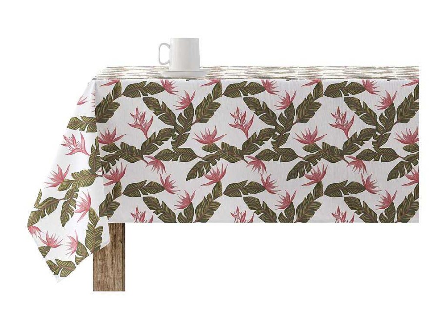 Texteis De Mesa | Purline Nappe Anti-Taches 100% Coton 1 Piece Blanc A Motifs Vegetaux 100X140