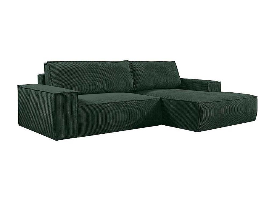 Promocoes Sofas & Poltronas | Vente-unique Sofa De Canto Direito Convertivel Em Veludo Canelado Verde Abeto - Amelia De Pascal Morabito