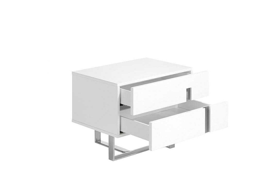 Mesa De Cabeceira | Angel Cerda Mesa De Cabeceira Em Mdf Lacado Branco Brilhante Com Duas Gavetas 7003