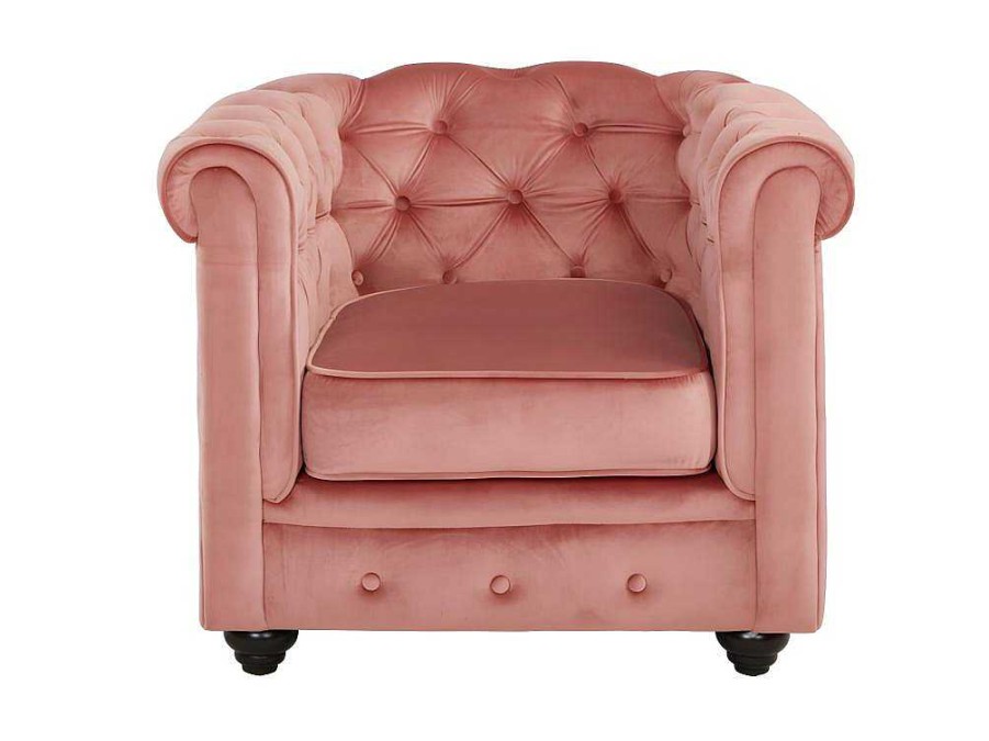 Poltrona Em Veludo | Vente-unique Cadeirao Chesterfield - Veludo Rosa Pastel