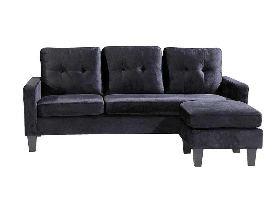 Sofa | Saldosystocks Sofa + Pufe Conversivel Em Chaise Longue 184X131 Cm 3 Lugares Cor Preta