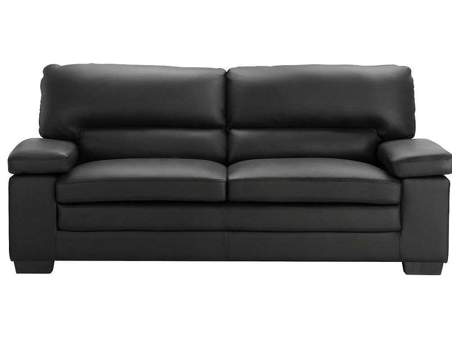 Conjunto De Sofa | Vente-unique Sofa 3+2 Lugares Em Pele De Bufalo Preto - Mimas