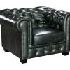 Poltrona Em Pele | LINEA SOFA Cadeirao 100% Pele De Bufalo Verde Imperial Estilo Chesterfield - Brenton