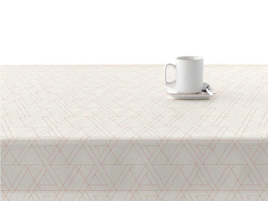 Texteis De Mesa | Purline Nappe Anti-Taches 100% Coton 1 Piece Beige A Lignes Fondues 250X140