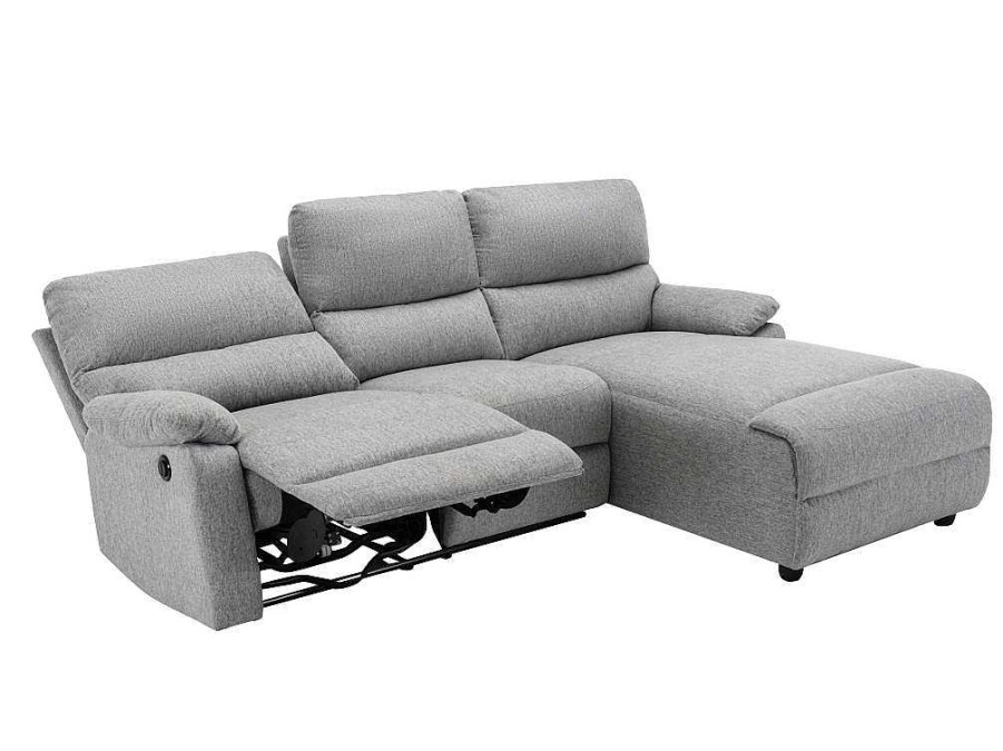 Sofa De Relaxamento Eletrico | Vente-unique Sofa De Canto Articulado Eletrico Em Tecido Cor Cinza-Claro De Canto Direito - Lunano