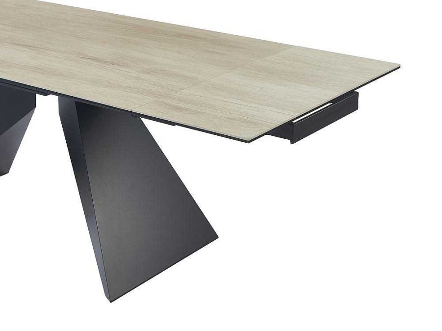 Mesa De Jantar | Maison Céphy Mesa De Jantar Extensivel De 6 A 10 Lugares Em Ceramica, Vidro Temperado E Metal Natural Claro E Preto - Suniva