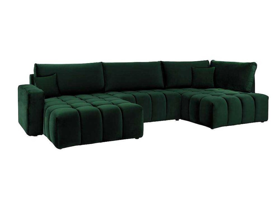 Sofa Panoramico | Vente-unique Sofa De Canto Esquerdo Panoramico Convertivel Veludo Verde Pinho - Esilia Ii