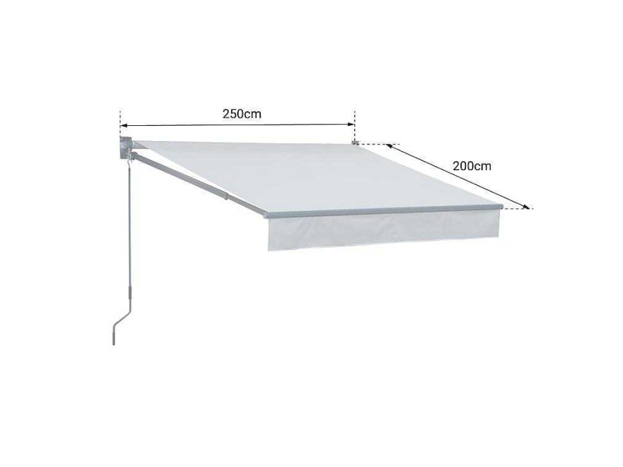 Toldo E Persiana De Exterior | Happy Garden Toldo Saule 2,5 2M - Tecido Listrado Branco/Cinzento E Estrutura Branca