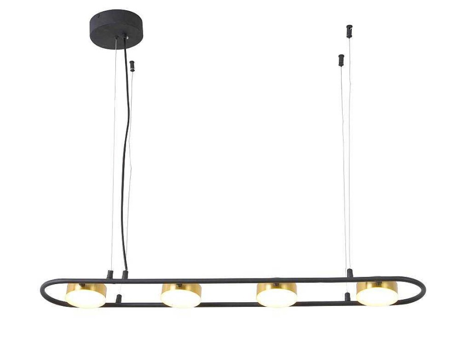 Candeeiro Suspenso | OZAIA Candeeiro Suspenso Com Leds Metal E Aluminio, 4 Focos, L85 Cm Preto E Dourado - Grimbsy