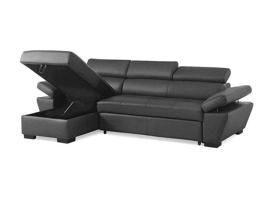 Sofa Em Pele | LINEA SOFA Sofa De Canto Convertivel Em Cama Em Pele Cinzento Escuro - Canto Esquerdo - Jonova