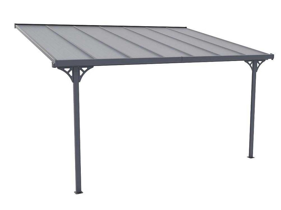 Pergola, Coreto, Quiosque | EXPERTLAND Pergola De Parede Em Aluminio 13,2 M Antracite De C436 X L305 X A240/285 Cm - Alvaro