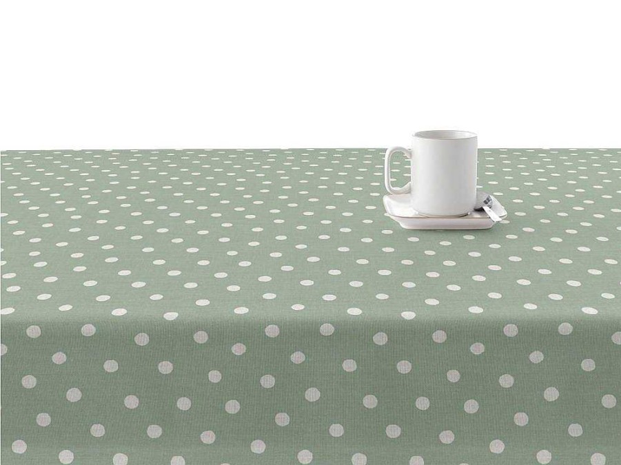 Texteis De Mesa | Purline Nappe Anti-Taches 100% Coton 1 Piece Vert A Pois Blancs 300X140