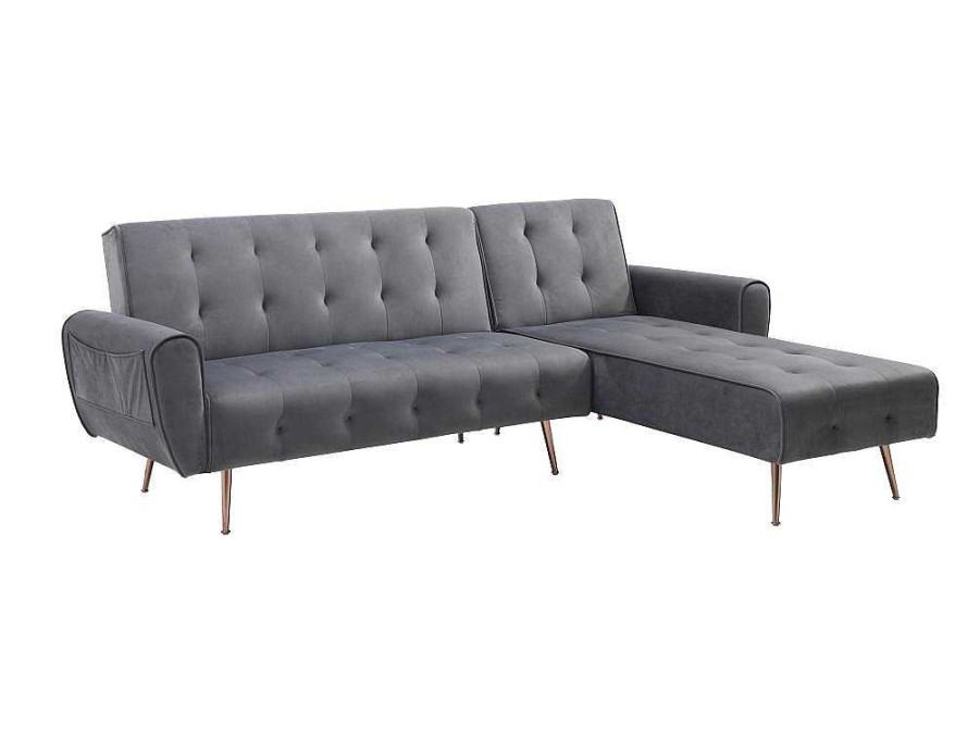 Sofa Cama Clic-Clac E Dobravel | Vente-unique Sofa De Canto Convertivel E Reversivel Em Veludo Antracite - Polani